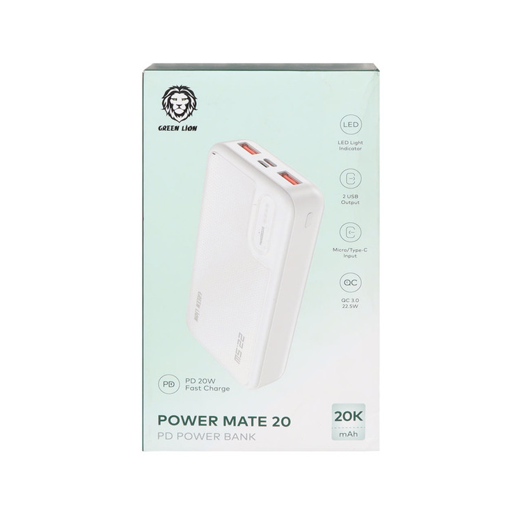 پاوربانک (PD و فست شارژ) Green Lion 22.5W 20000mAh مدل GNPWMPDPB20WH - سفید