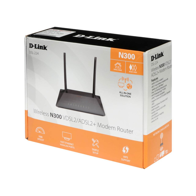 مودم D-link DSL-224 Wireless N300 VDSL2/ ADSl2 + Modem Router - مشکی
