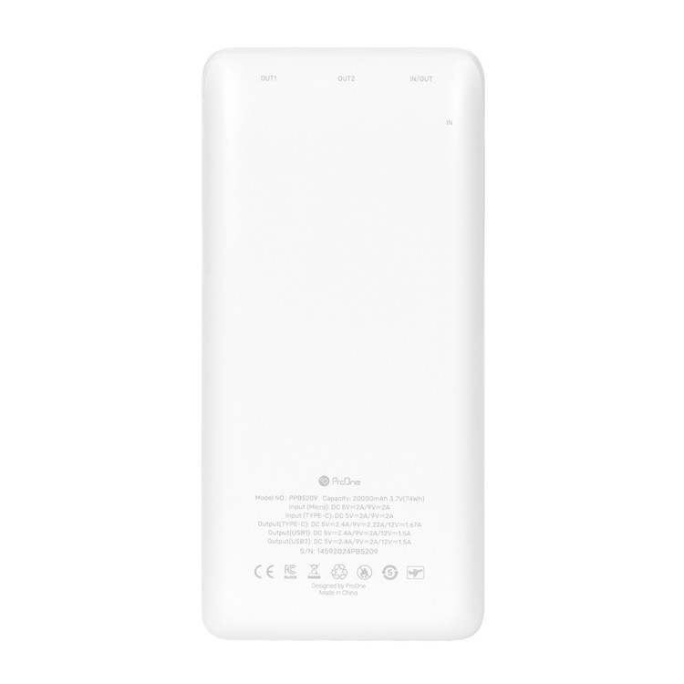 پاوربانک (PD و فست شارژ) ProOne 22.5W 20000mAh مدل PPB5209 -سفید