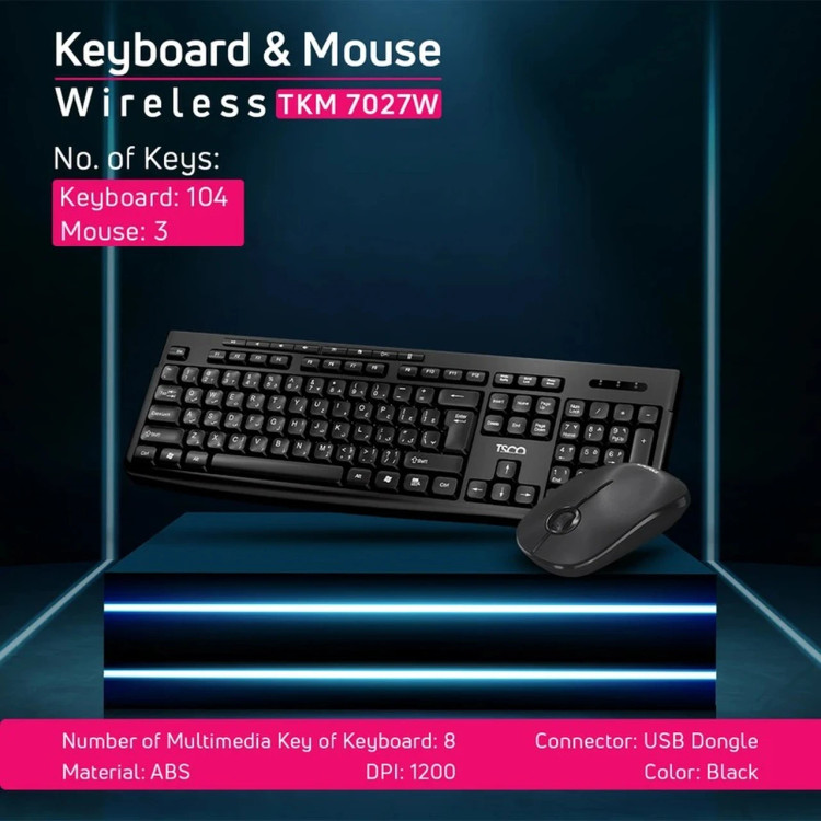 کیبورد و ماوس بی سیم TSCO مدل TKM 7027W - مشکی