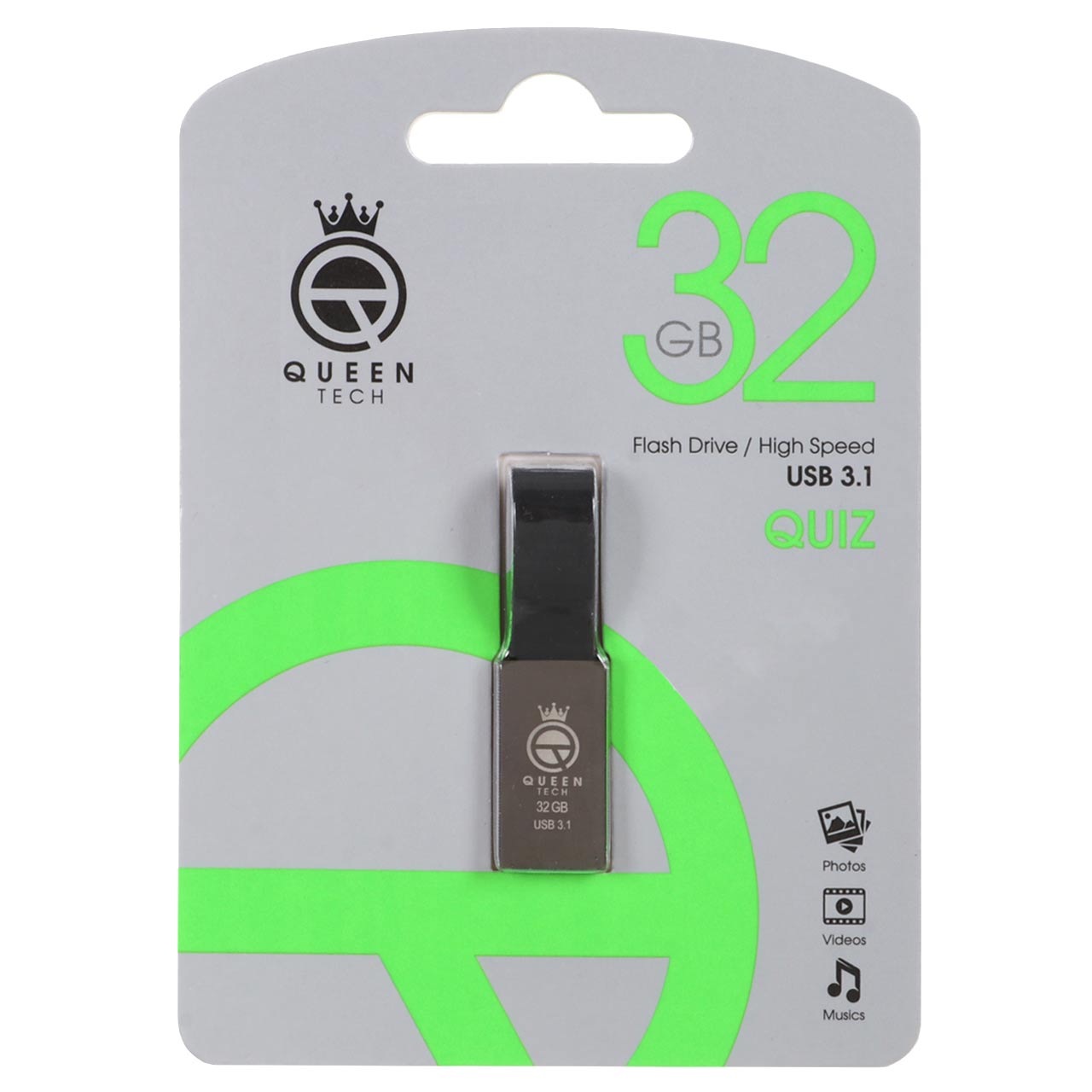 فلش (گارانتی مادام العمر شرکت آی تین) مشکی Queen QUIZ USB3.1 Flash Memory - 32GB