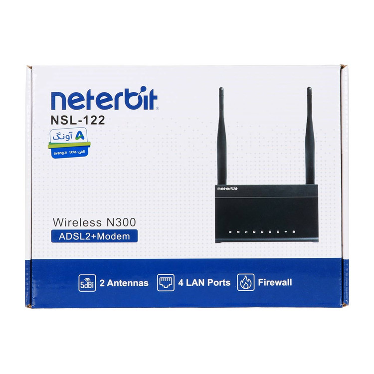 (گارانتی 3 ساله آونگ) - Neterbit NSL-122 Wireless N300 ADSL2 + Modem مشکی - مودم