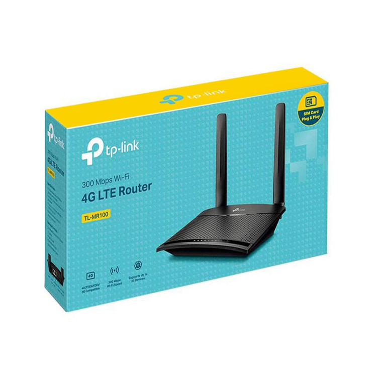 مودم روتر 4G LTE بی سیم TP-Link 300Mbps مدل TL-MR100- مشکی (36 ماهه پارس ارتباط)