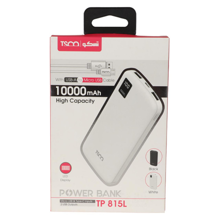 پاوربانک TSCO 10W 10000mAh با کابل اندروید مدل TP 815L- سفید