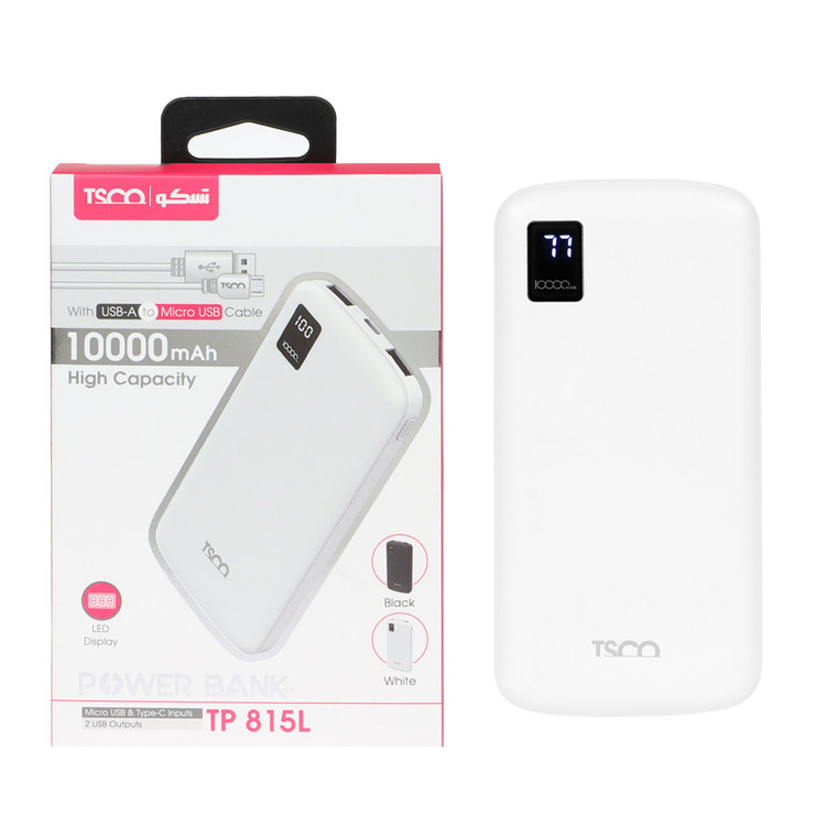 پاوربانک TSCO 10W 10000mAh با کابل اندروید مدل TP 815L- سفید