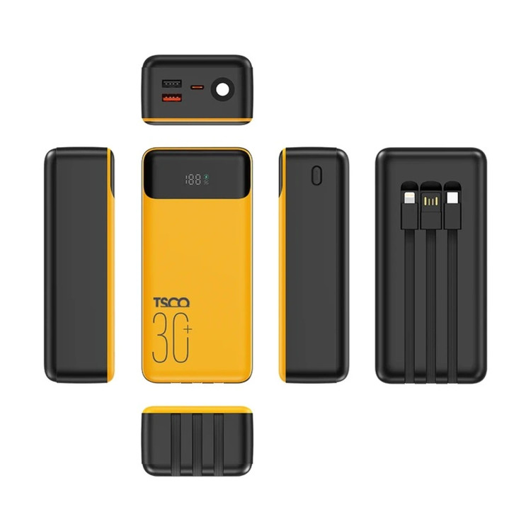 پاوربانک فست شارژ TSCO 30000mAh مدل TP 3001 22.5W - زرد مشکی (گارانتی 12 ماهه TSCO)