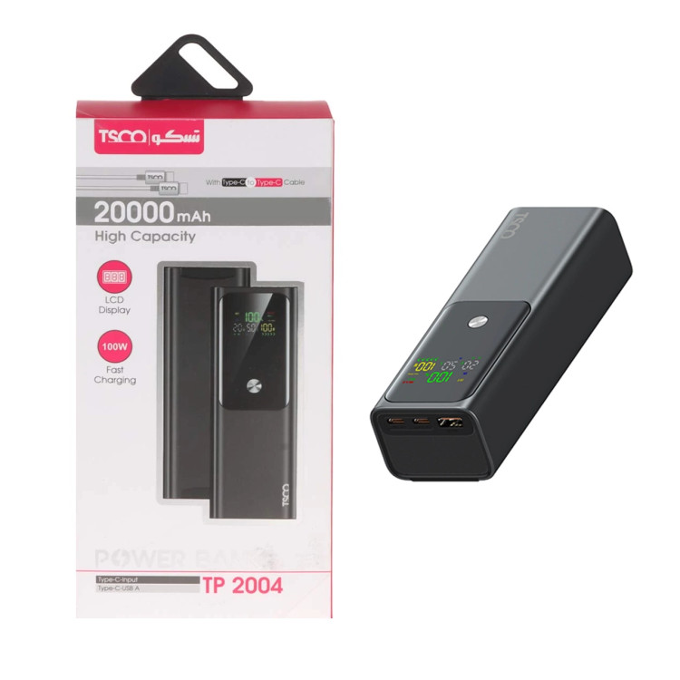 پاوربانک فست شارژ TSCO 20000mAh مدل TP 2004 100W - مشکی (گارانتی 12 ماهه TSCO)