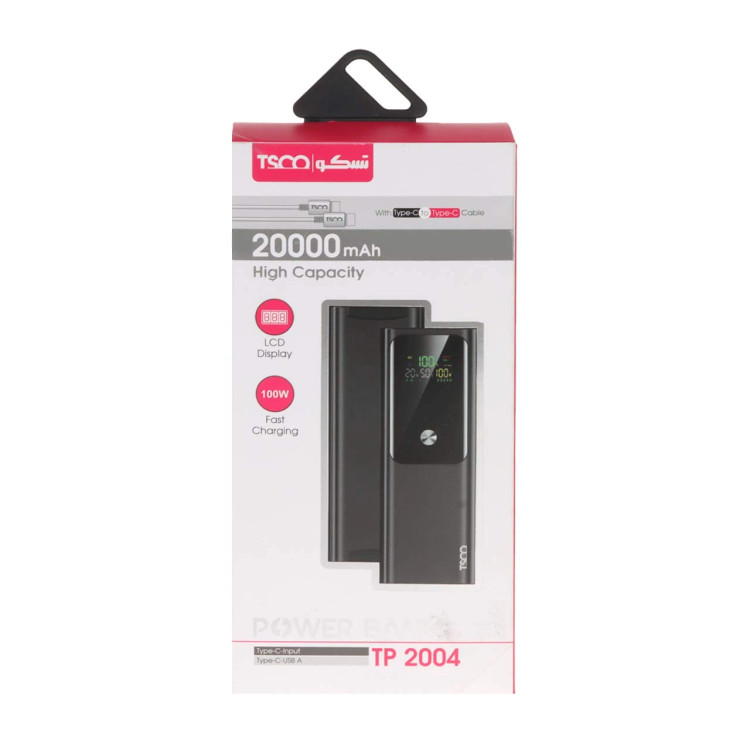 پاوربانک فست شارژ TSCO 20000mAh مدل TP 2004 100W - مشکی (گارانتی 12 ماهه TSCO)