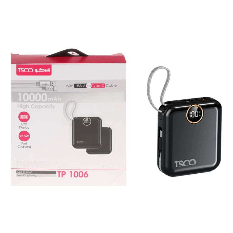 پاوربانک فست شارژ TSCO 10000mAh مدل TP 1006 22.5W - مشکی (گارانتی 12 ماهه TSCO)