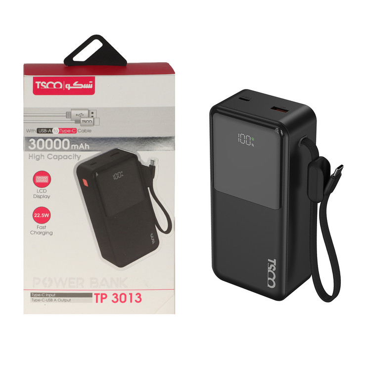 پاوربانک فست شارژ TSCO 30000mAh مدل TP 3013 22.5W - مشکی (گارانتی 12 ماهه TSCO)
