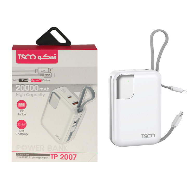 پاوربانک فست شارژ TSCO 20000mAh مدل TP 2007 22.5W - سفید (گارانتی 12 ماهه TSCO)