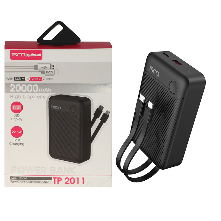 پاوربانک فست شارژ TSCO 20000mAh مدل TP 2011 22.5W - مشکی (گارانتی 12 ماهه TSCO)