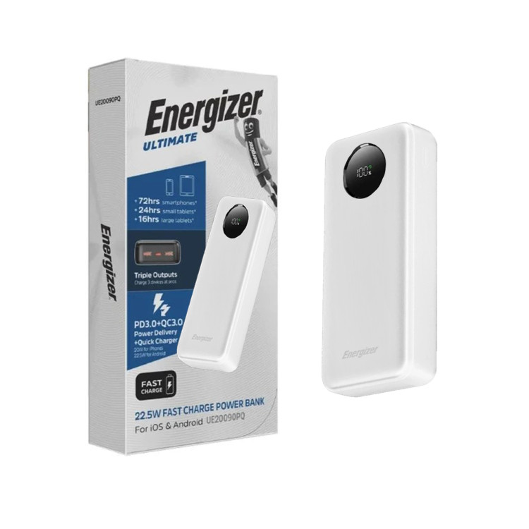 پاوربانک PD و فست شارژ Energizer 20000mAh مدل UE20090PQ 22.5W - سفید (گارانتی متین)