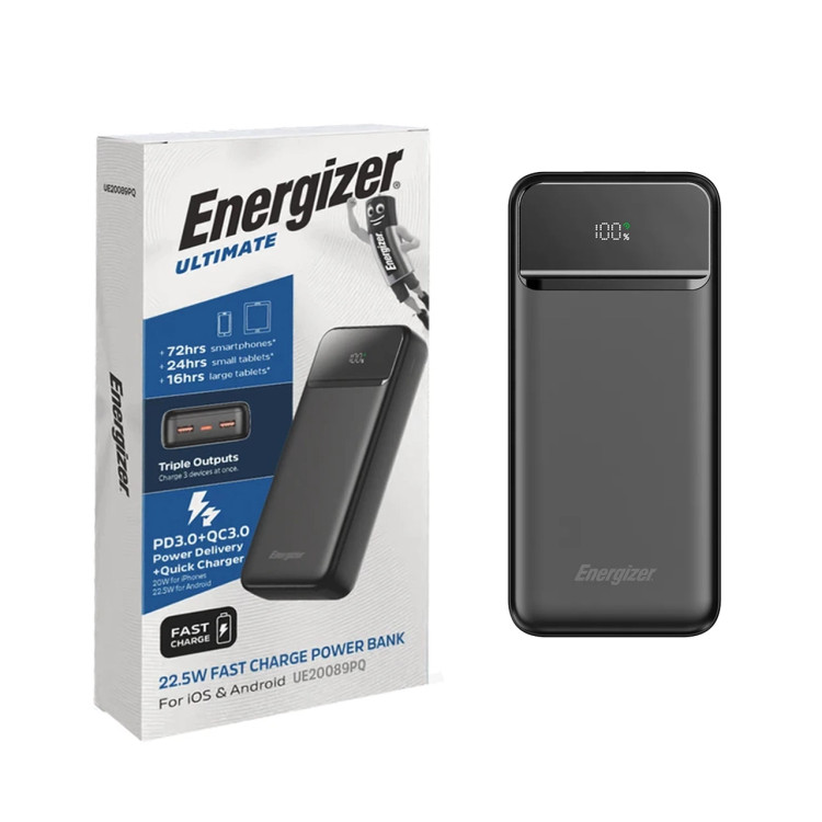پاوربانکپاوربانک PD و فست شارژ Energizer 20000mAh مدل UE20089PQ 22.5W - مشکی (گارانتی متین)