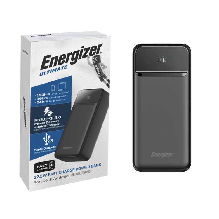 پاوربانکپاوربانک PD و فست شارژ Energizer 30000mAh مدل UE30089PQ 22.5W - مشکی (گارانتی متین)