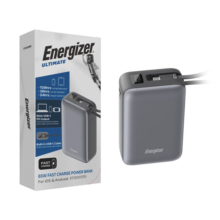 پاوربانکپاوربانک PD و فست شارژ Energizer 30000mAh مدل XP30001PD 65W - خاکستری (گارانتی متین)