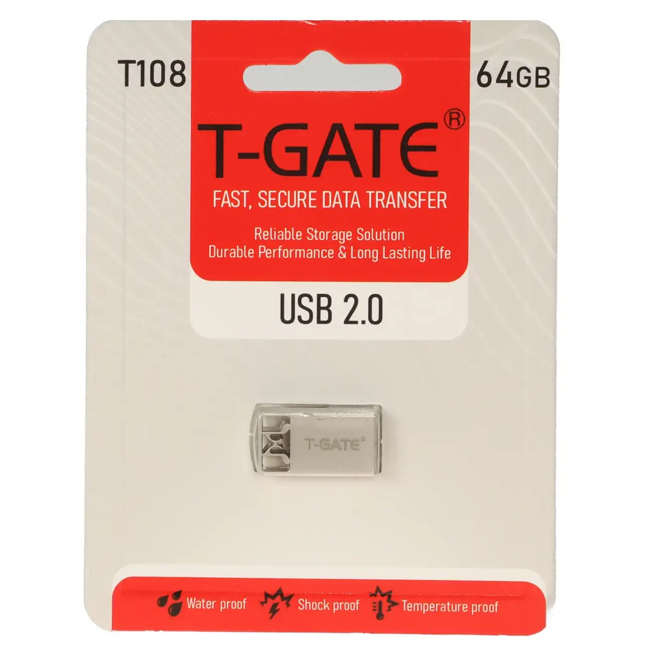 فلش مموری T-GATE USB2.0 مدل T108 ظرفیت 64GB - نقره ای (گارانتی آسان سرویس)