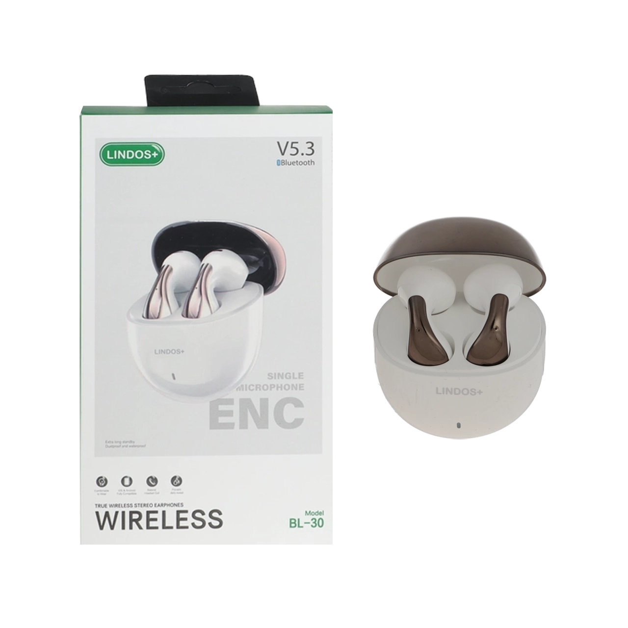 ایرفون بی سیم +Lindos مدل BL-30 ENC - سفید (گارانتی تعویض یکساله شرکتی)