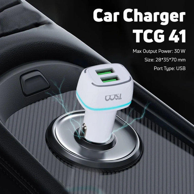 شارژر فندکی فست دو پورت Tsco مدل TCG 41 30W - سفید (گارانتی 12 ماهه TSCO)