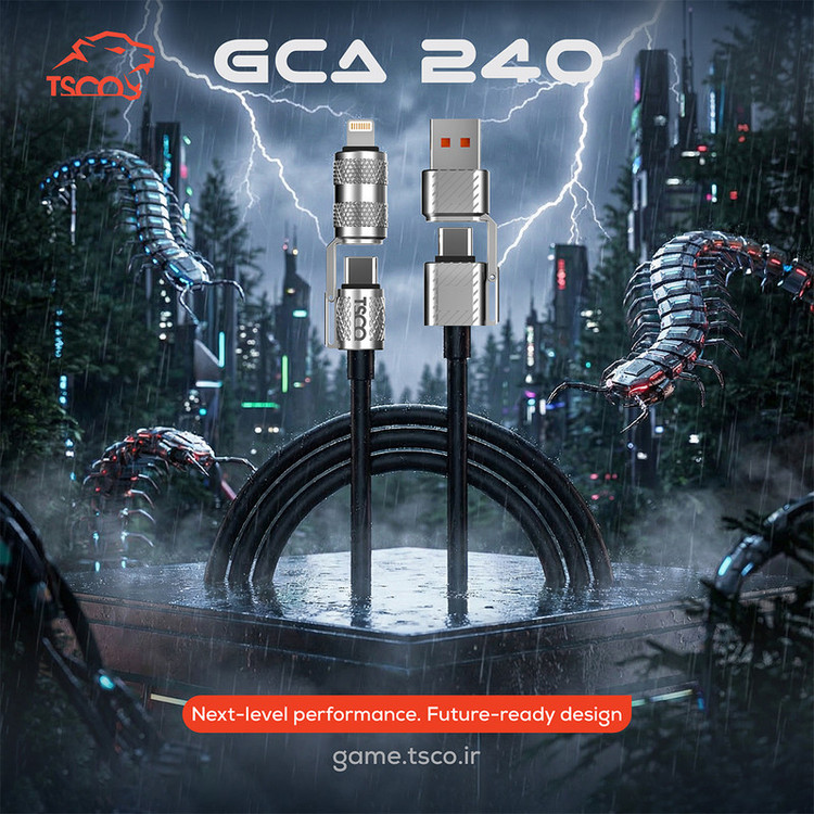 کابل تبدیل USB/USB-C به لایتنینگ/USB-C تسکو مدل GCA 240W طول 1.2 متر