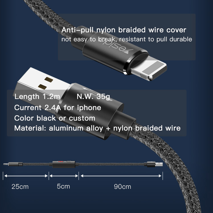 کابل تبدیل USB به لایتنینگ یسیدو مدل CA46 طول 1.2 متر