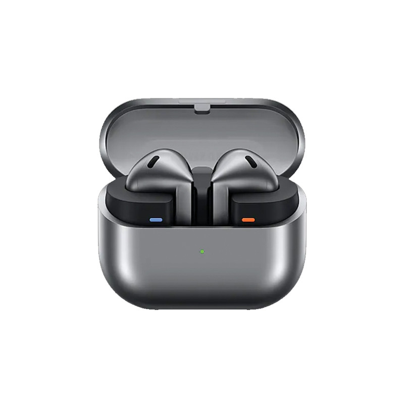 هدفون بلوتوثی سامسونگ مدل Galaxy Buds3 با نویز کنسلینگ فعال (ANC)، نویز کنسلینگ میکروفون (ENC)، درگاه شارژ USB Type-C، با قابلیت اتصال به چند دستگاه، دارای قابلیت صدای 360 درجه، Galaxy AI، میکروفون سه گانه، پشتیبانی از فرمان لمسی، ضد آب و گرد و غبار