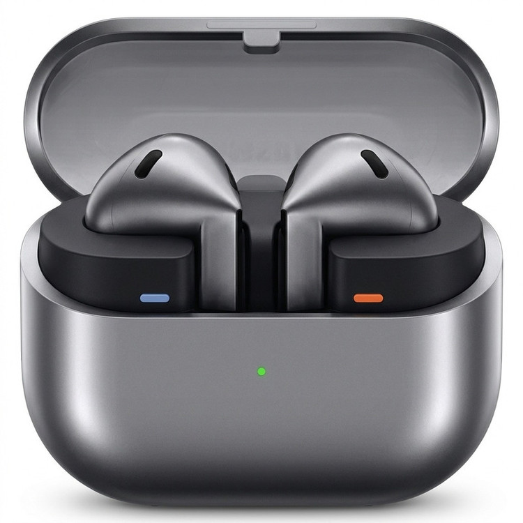 هدفون بلوتوثی سامسونگ مدل Galaxy Buds3 با نویز کنسلینگ فعال (ANC)، نویز کنسلینگ میکروفون (ENC)، درگاه شارژ USB Type-C، با قابلیت اتصال به چند دستگاه، دارای قابلیت صدای 360 درجه، Galaxy AI، میکروفون سه گانه، پشتیبانی از فرمان لمسی، ضد آب و گرد و غبار