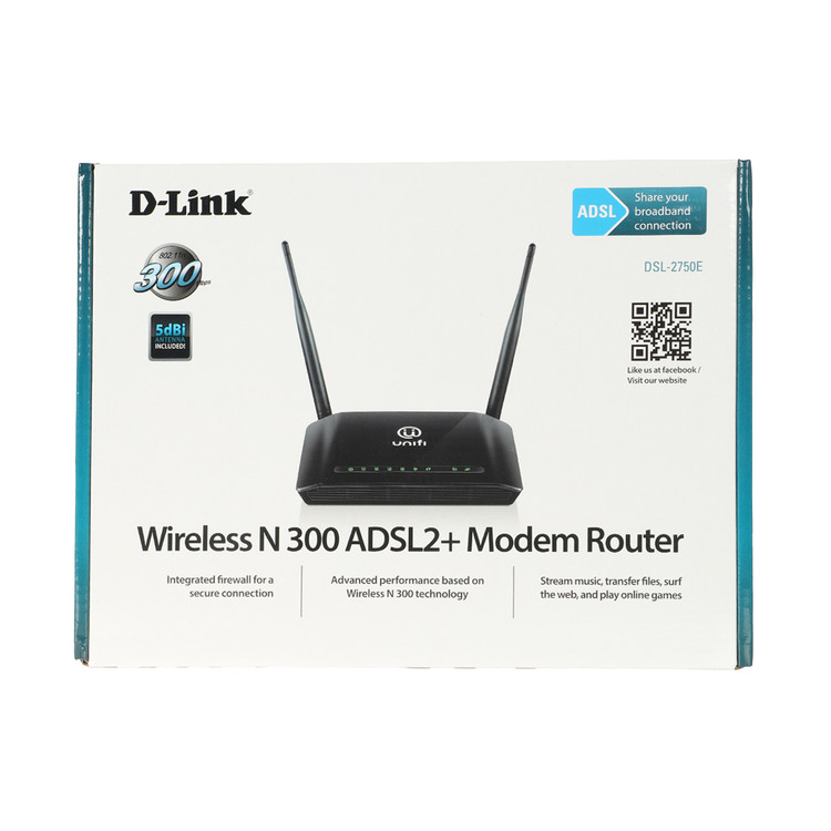 مودم D-Link DSL-2750E Wireless N300 ADSL2+ Modem Router - مشکی (یکساله شرکتی)