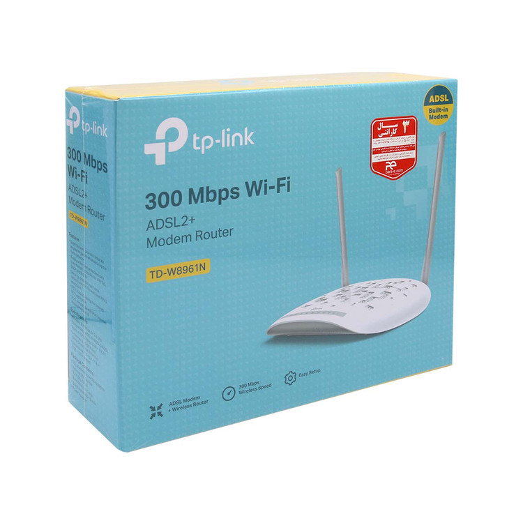 مودم روتر ADSL2 PLUS بی سیم TP-Link مدل TD-W8961N - سفید (گارانتی 36 ماهه پارس ارتباط)