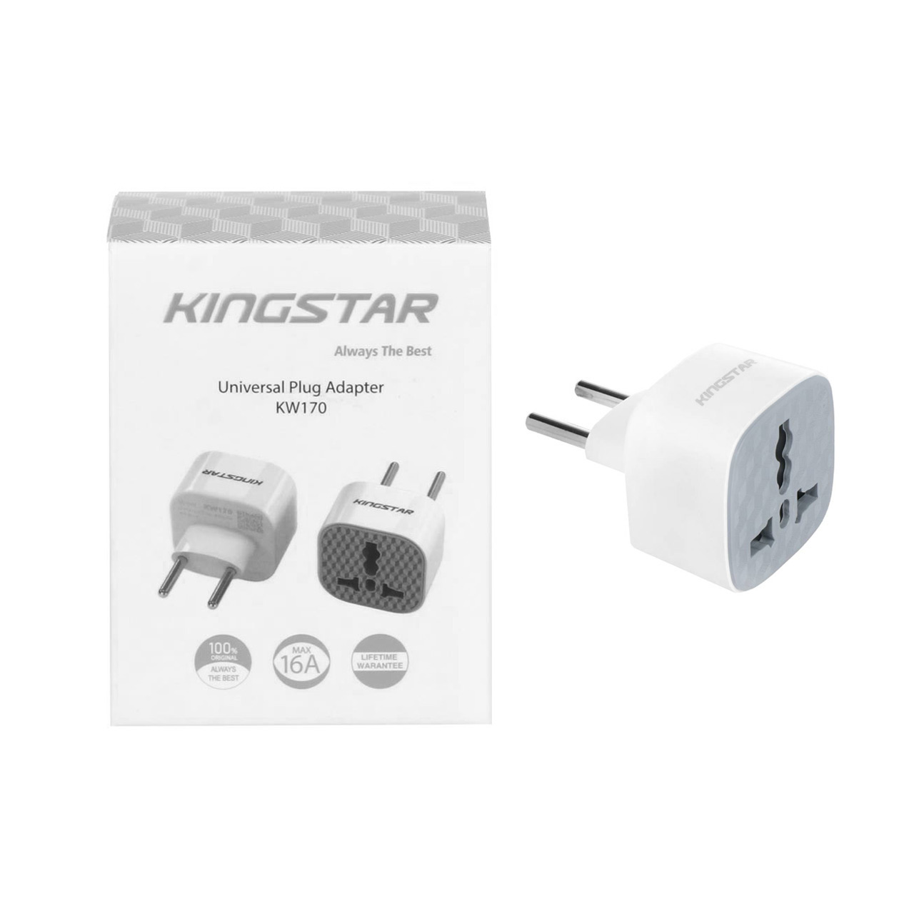 تبدیل برق 3 به 2 KingStar مدل KW170 - سفید طوسی (پک دار) (گارانتی متین)
