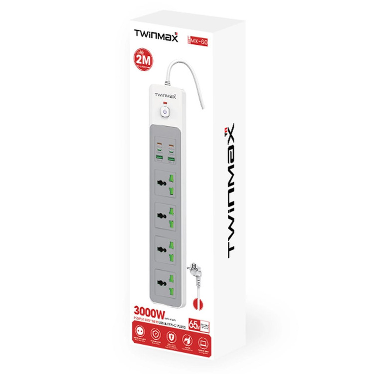 چندراهی برق 4 خانه TwinMax مدل MX-60 65W - سفید - MMX