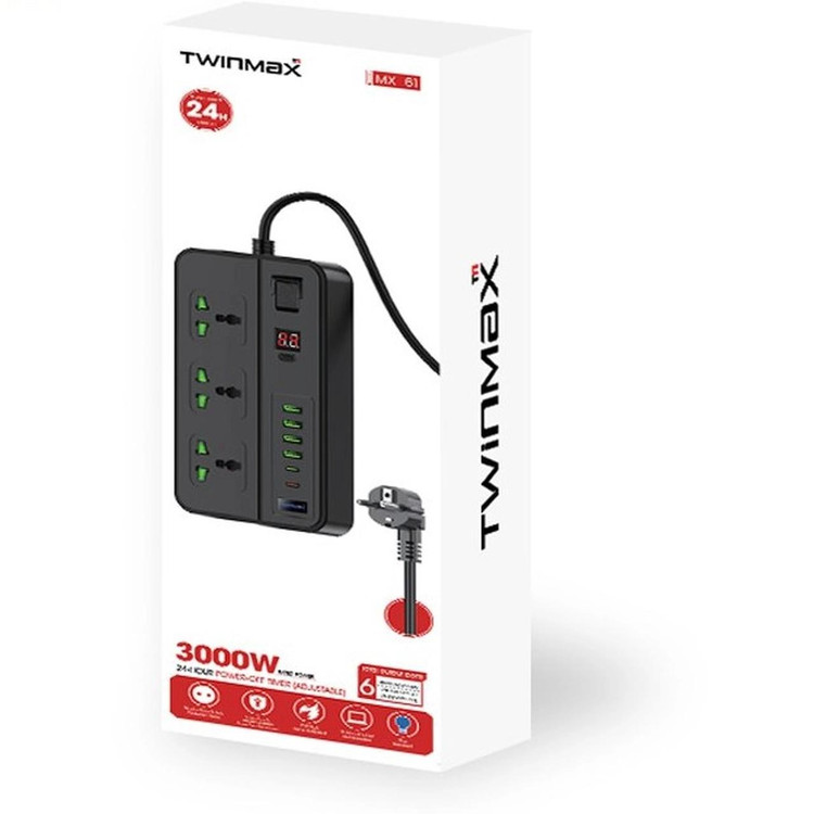 چندراهی برق 3 خانه TwinMax مدل MX-61 - مشکی - MMX