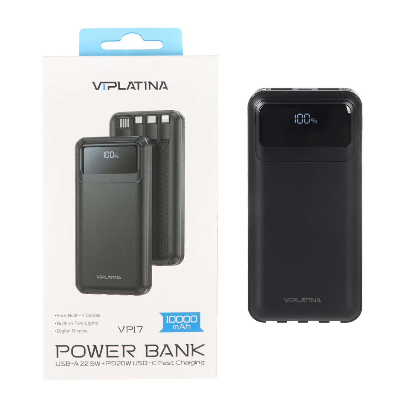 پاوربانک فست شارژ VIPLATINA 22.5W 10000mAh مدل VP17 - مشکی (گارانتی 12 ماه تعویض نیکان همراه)