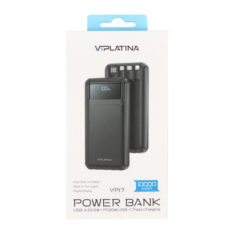 پاوربانک فست شارژ VIPLATINA 22.5W 10000mAh مدل VP17 - مشکی (گارانتی 12 ماه تعویض نیکان همراه)
