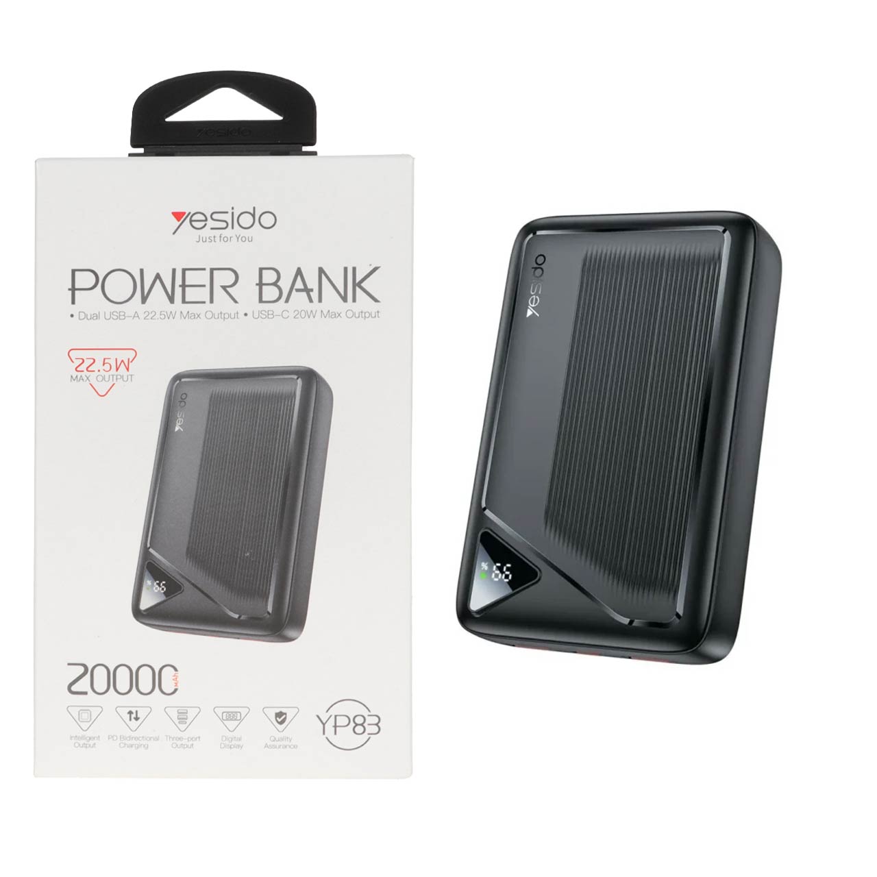 پاوربانک فست شارژ Yesido 20000mAh مدل YP83 22.5W - مشکی (گارانتی 12 ماه تعویض نیکان همراه)