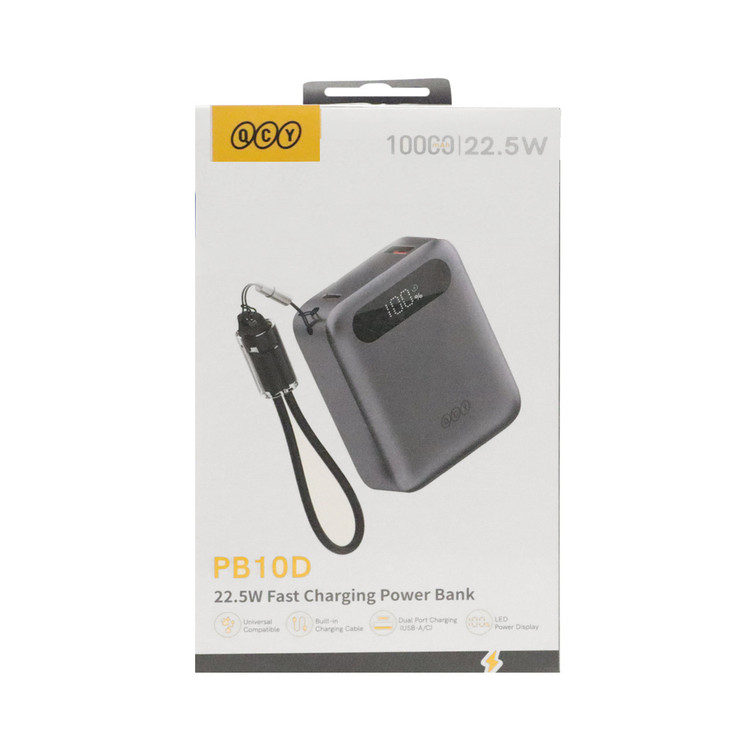 پاوربانک فست شارژ QCY 22.5W 10000mAh مدل PB10D - خاکستری (گارانتی تعویض یکساله شرکتی)