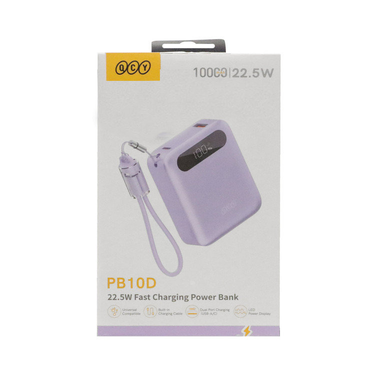 پاوربانک فست شارژ QCY 22.5W 10000mAh مدل PB10D - بنفش (گارانتی تعویض یکساله شرکتی)