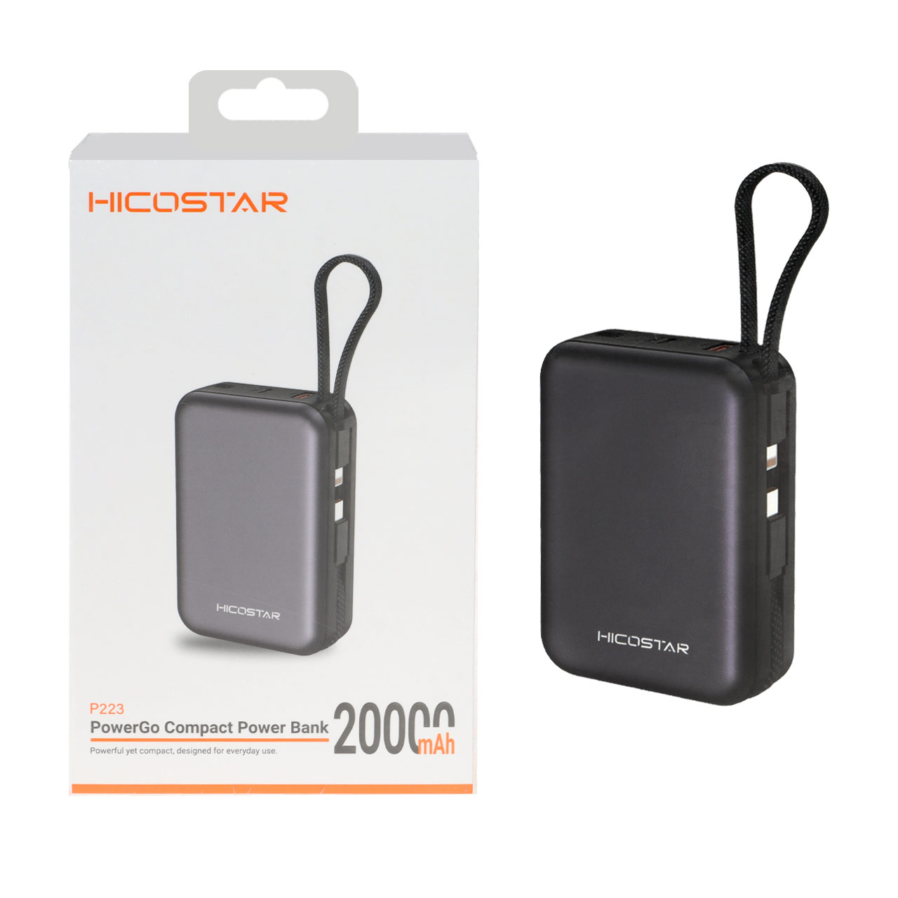 پاوربانک PD و فست شارژ Hicostar 22.5W 20000mAh مدل P223 - مشکی (یکساله HD سرویس)