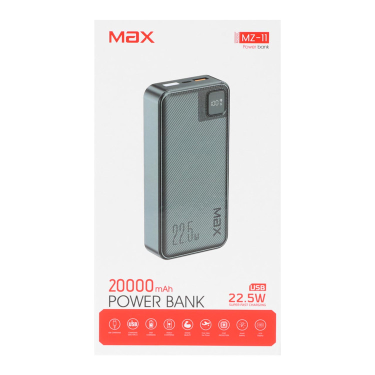 پاوربانک فست شارژ Max 22.5W 20000mAh مدل MZ-11 - مشکی - MMX