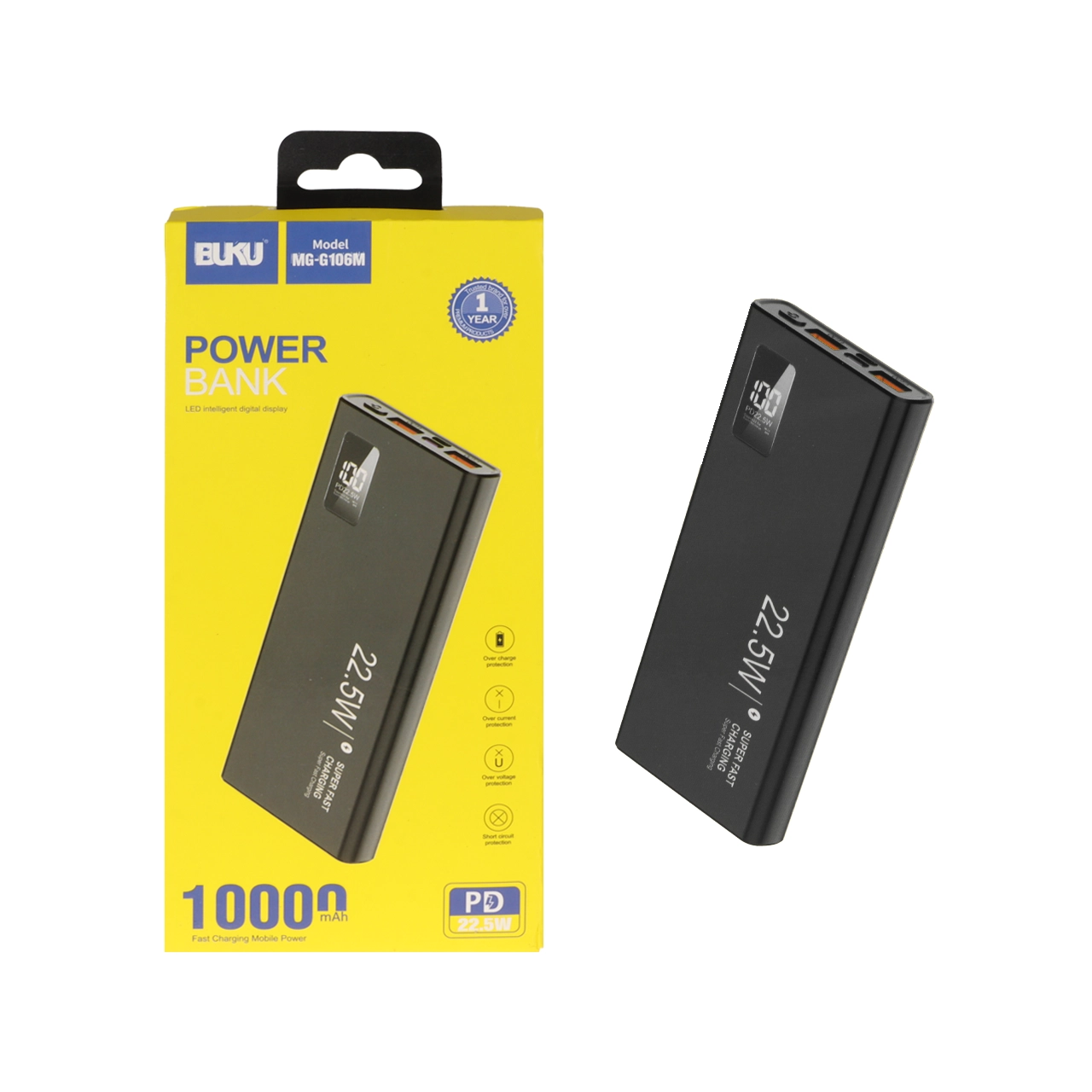 پاوربانک PD و فست شارژ BUKU 22.5W 10000mAh مدل MG-G106M - مشکی - MMS (گارانتی شش ماهه YA)