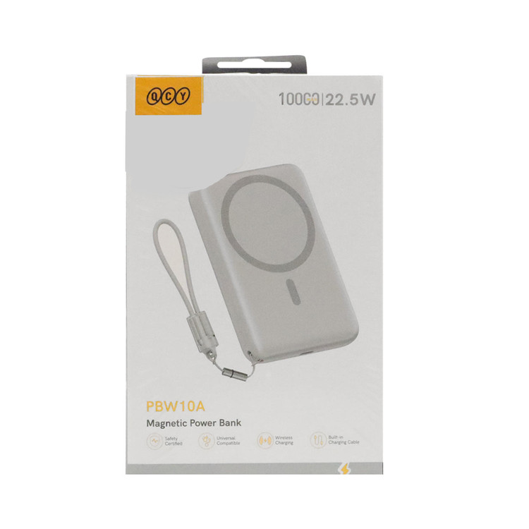 پاوربانک فست شارژ مگنتی QCY 10000mAh مدل PBW10A 22.5W - نقره ای (گارانتی تعویض یکساله شرکتی)