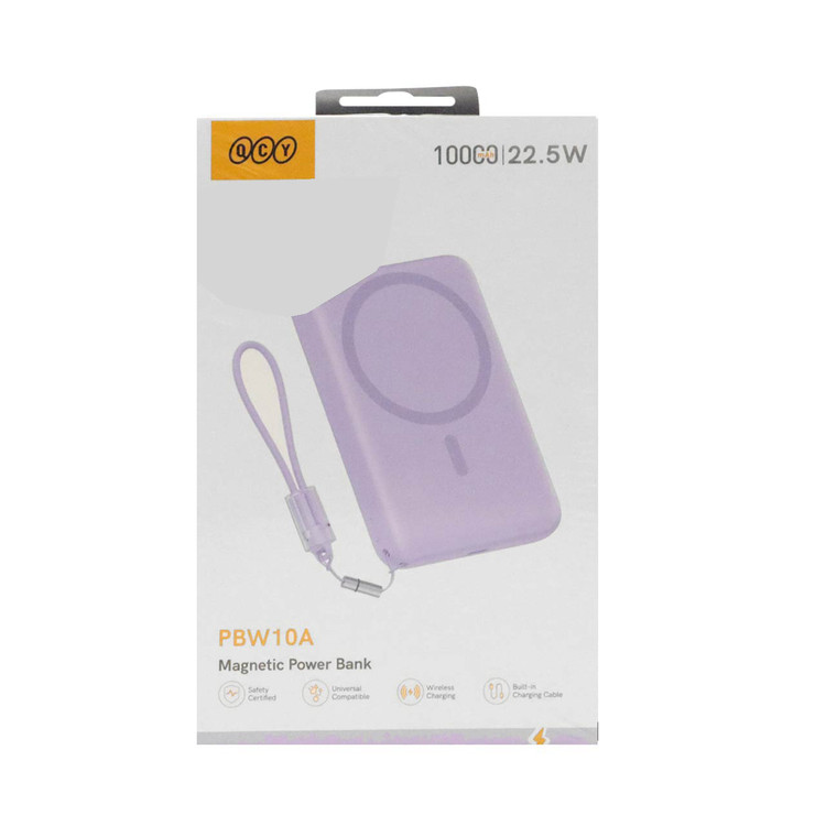 پاوربانک فست شارژ مگنتی QCY 22.5W 10000mAh مدل PBW10A - بنفش (گارانتی تعویض یکساله شرکتی)