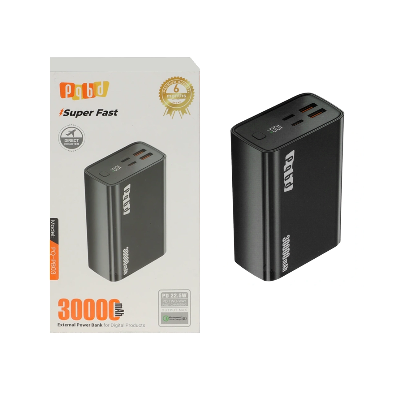 پاوربانک PD و فست شارژ PQBD 22.5W 30000mAh مدل PQ-PB03 - مشکی