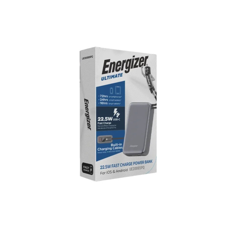 پاوربانک PD و فست شارژ Energizer 22.5W 20000mAh مدل UE20085PQ - خاکستری (گارانتی متین)