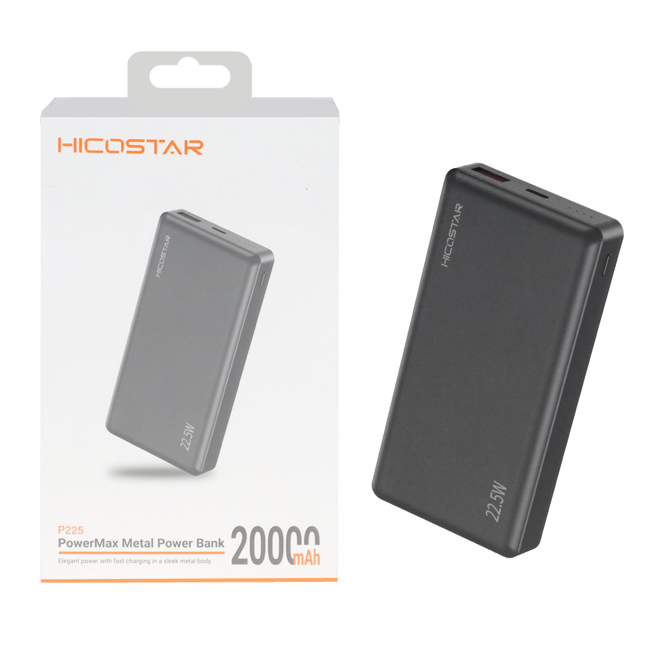پاوربانک PD و فست شارژ Hicostar 22.5W 20000mAh مدل P225 - مشکی (یکساله HD سرویس)