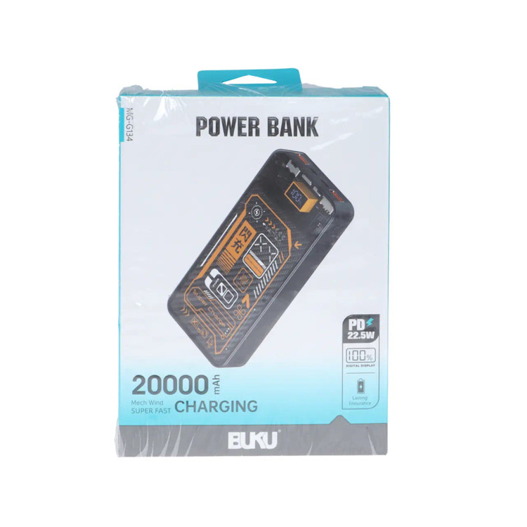 پاوربانک (PD و فست شارژ) BUKU 20000mAh مدل MG-G134 22.5W - مشکی - MMS (گارانتی شش ماهه YA)