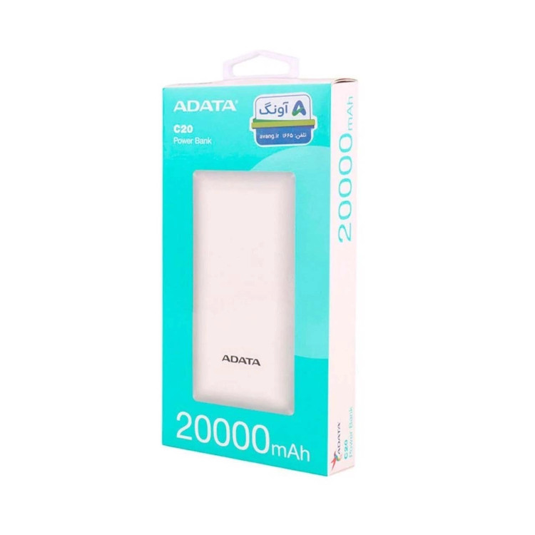 پاوربانک فست شارژ ADATA 15W 20000mAh مدل C20 - سفید (گارانتی آونگ)