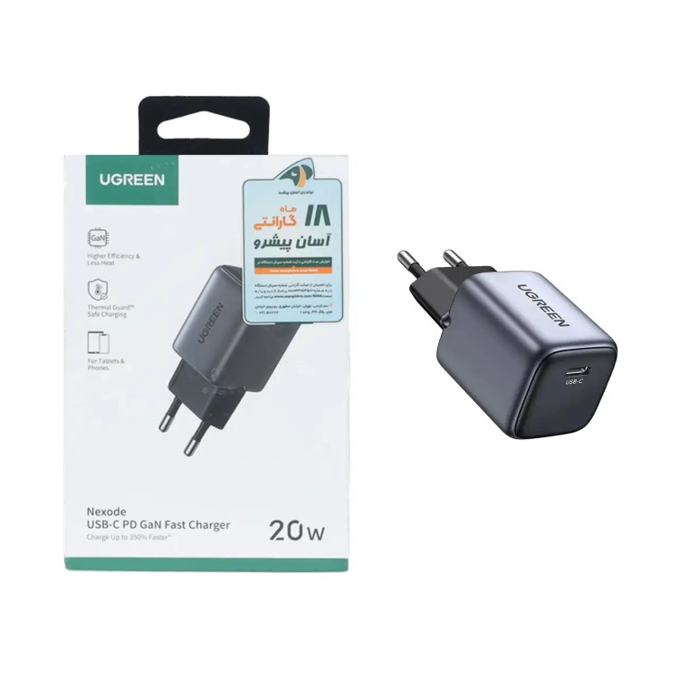 شارژر دیواری PD و فست تک پورت UGREEN مدل Nexode CD318-90664 20W - مشکی (گارانتی 18 ماهه آسان پیشرو)
