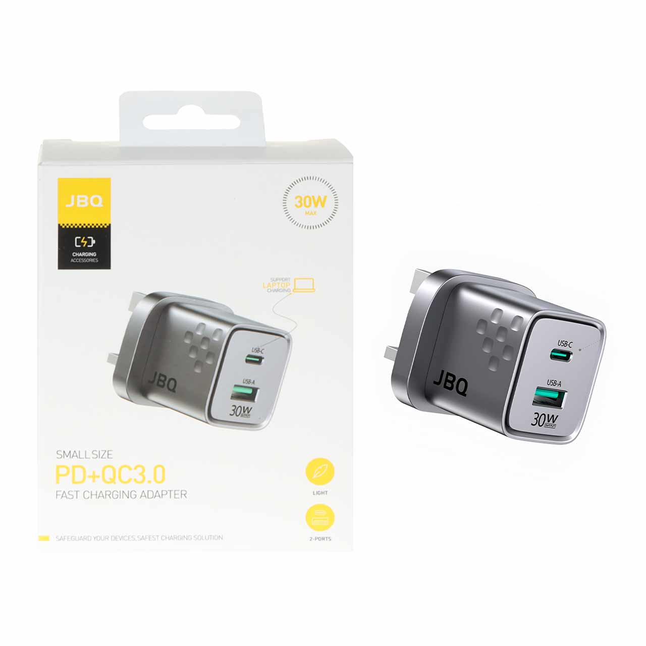 شارژر دیواری فست و PD دو پورت JBQ مدل WC-612G 30W - خاکستری (گارانتی یکساله رصاصی)