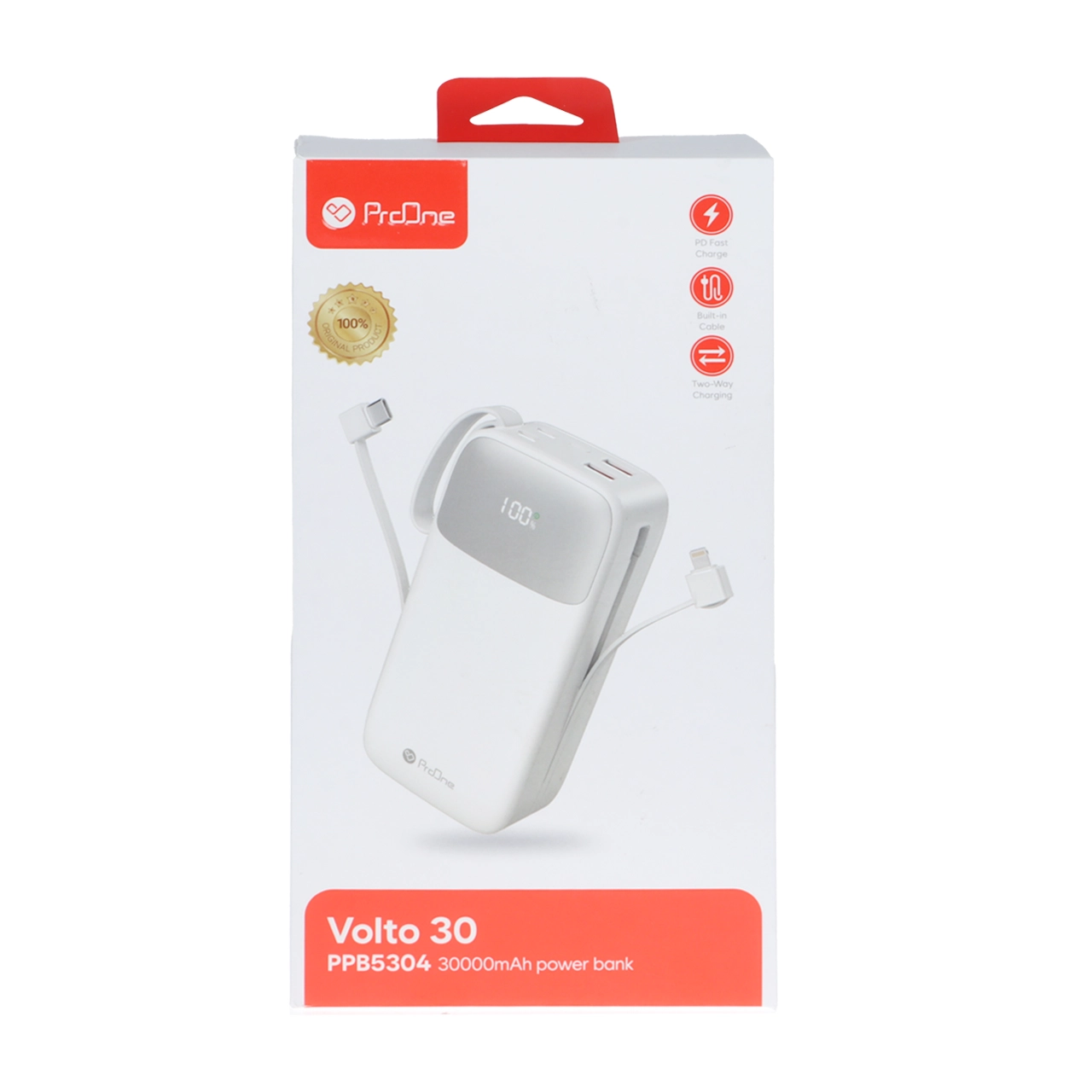 پاوربانک PD و فست شارژ ProOne 30000mAh مدل Volto 30 PPB5304 22.5W - سفید